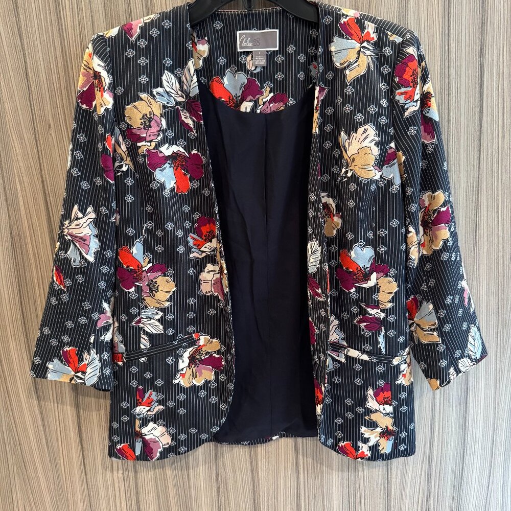 Chelsea28 Women’s Blazer Size Small – Floral Pinstripe Open Front Jacket